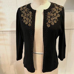 W.D.N.Y Black and Gold Beaded Silk Blend Sweater